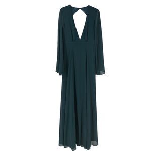 Show Me Your Mumu Bridesmaid Dress Venus Long Sleeve Flare Size L Deep Jade Boho